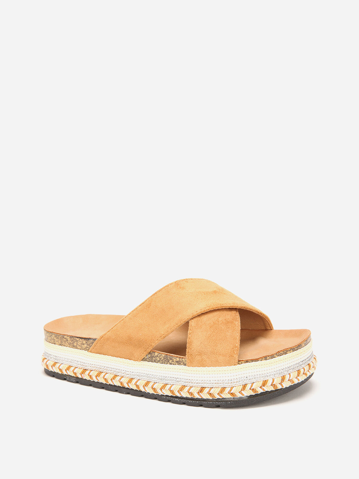 Mules en suédine à plateforme fantaisie- Camel