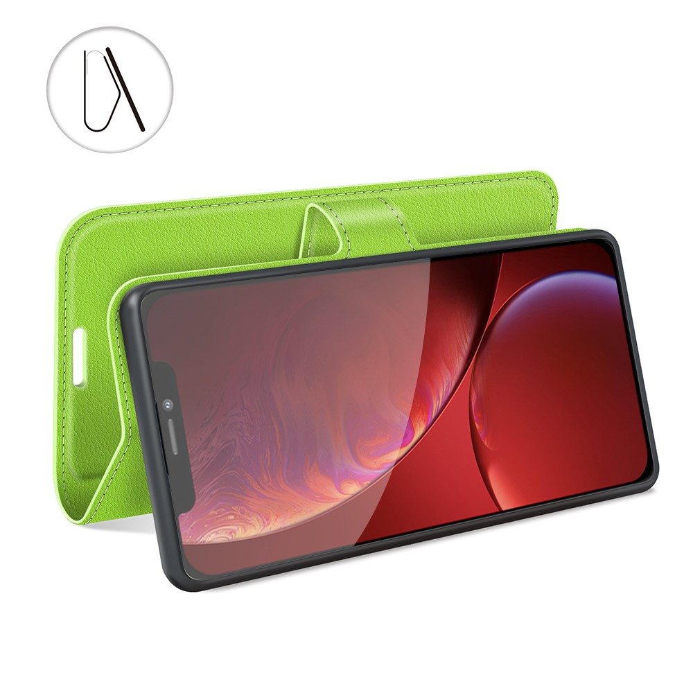 iPhone 13 Pro Leder Tasche Flip Cover Litchi Look - Grün