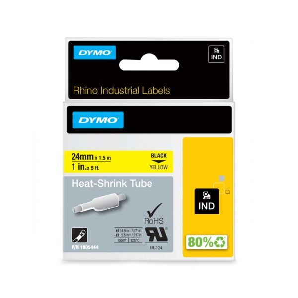 DYMO Tubo Termo Retrátil Preto Sobre Amarelo (1,5 mts/2,4cm) - 1805444