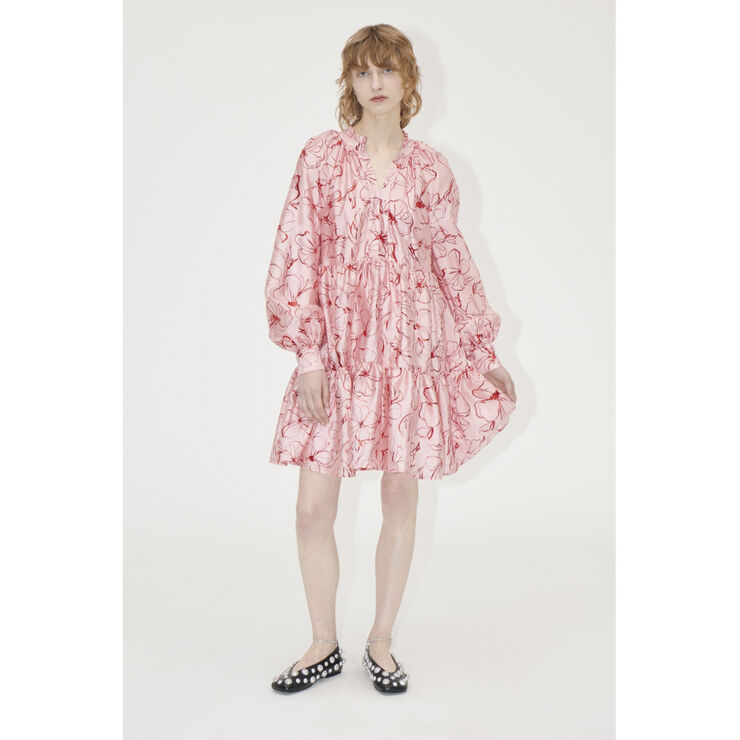 Stine Goya Tier Voluminous Mini Dress, 2067 Flat Textured Poly Foil foliage
