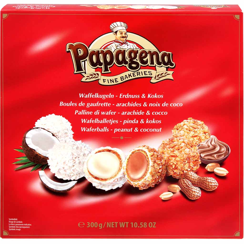 Papagena Fine Bakeries Waffelkugeln Erdnuss & Kokos 300g MHD:5.4.25