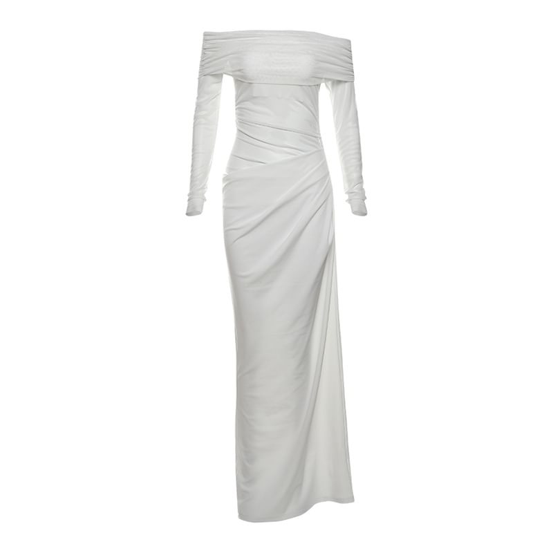 Bababy - Lange mouw off-shoulder maxi-jurk met effen kleur