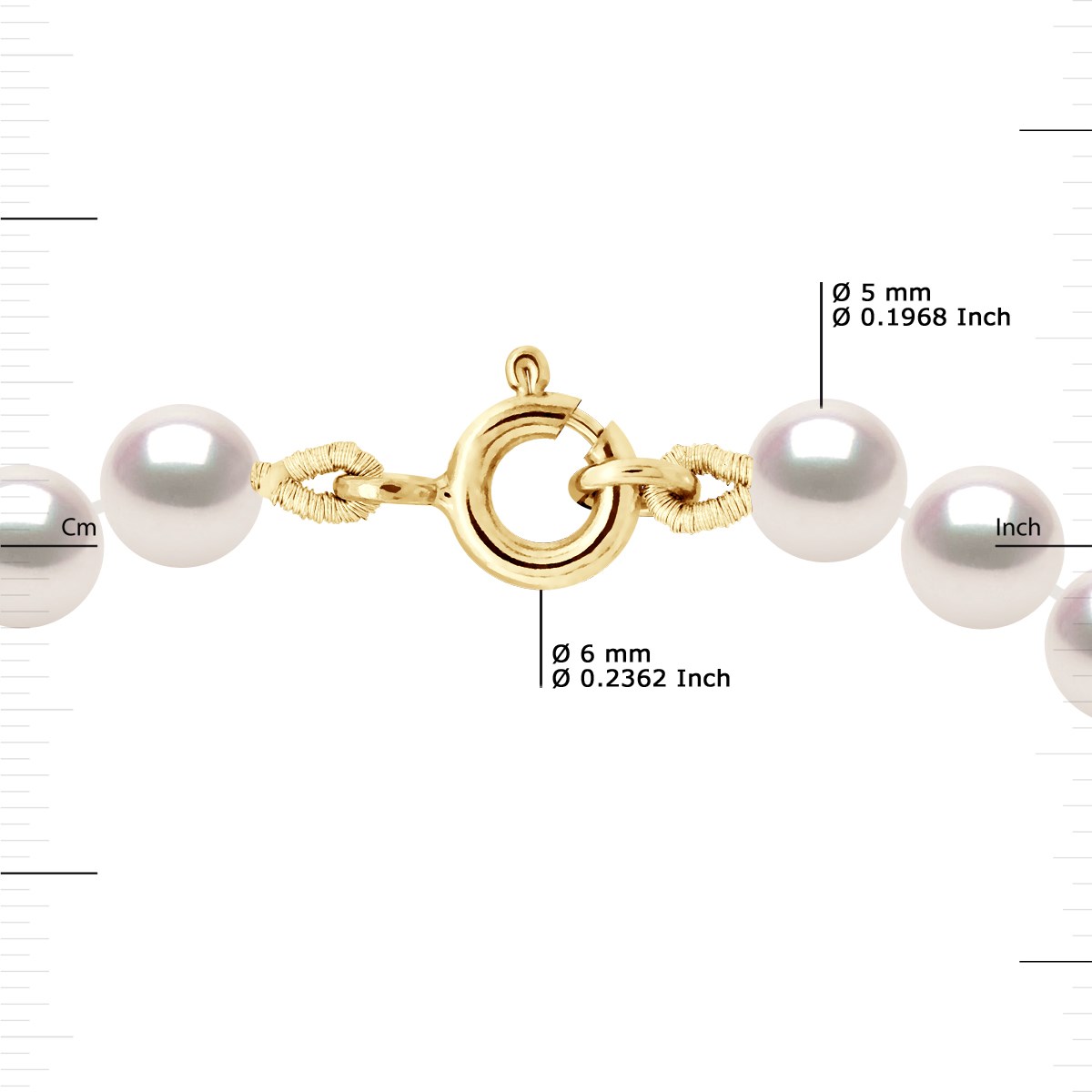 Collier Rang Perles AKOYA JAPONAISE Rondes 5,5 mm Or Jaune 18 Carats