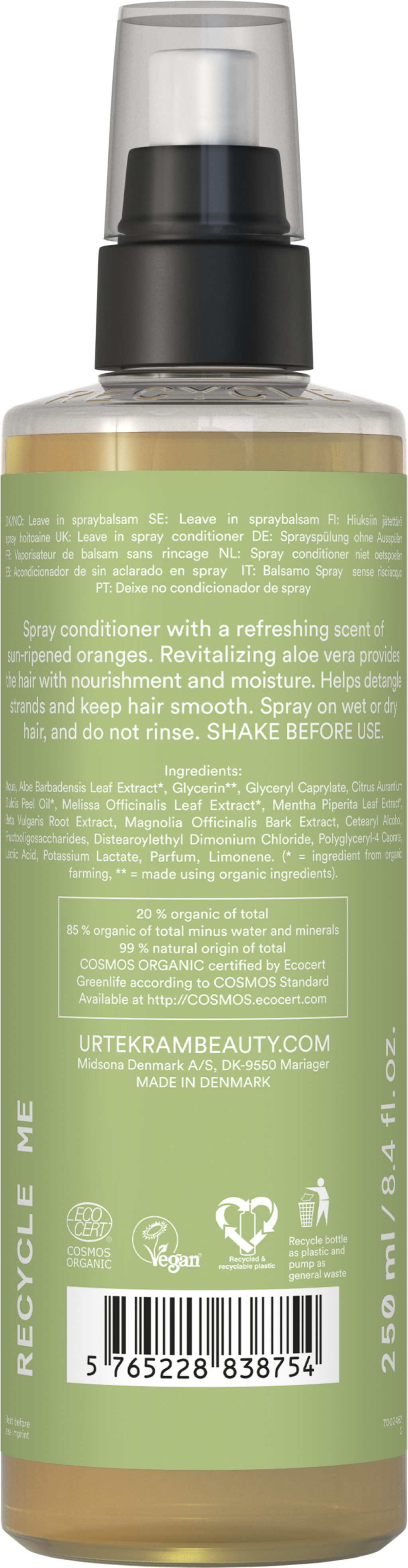 URTEKRAM  Aloe Vera Spray Conditioner, 250 ml