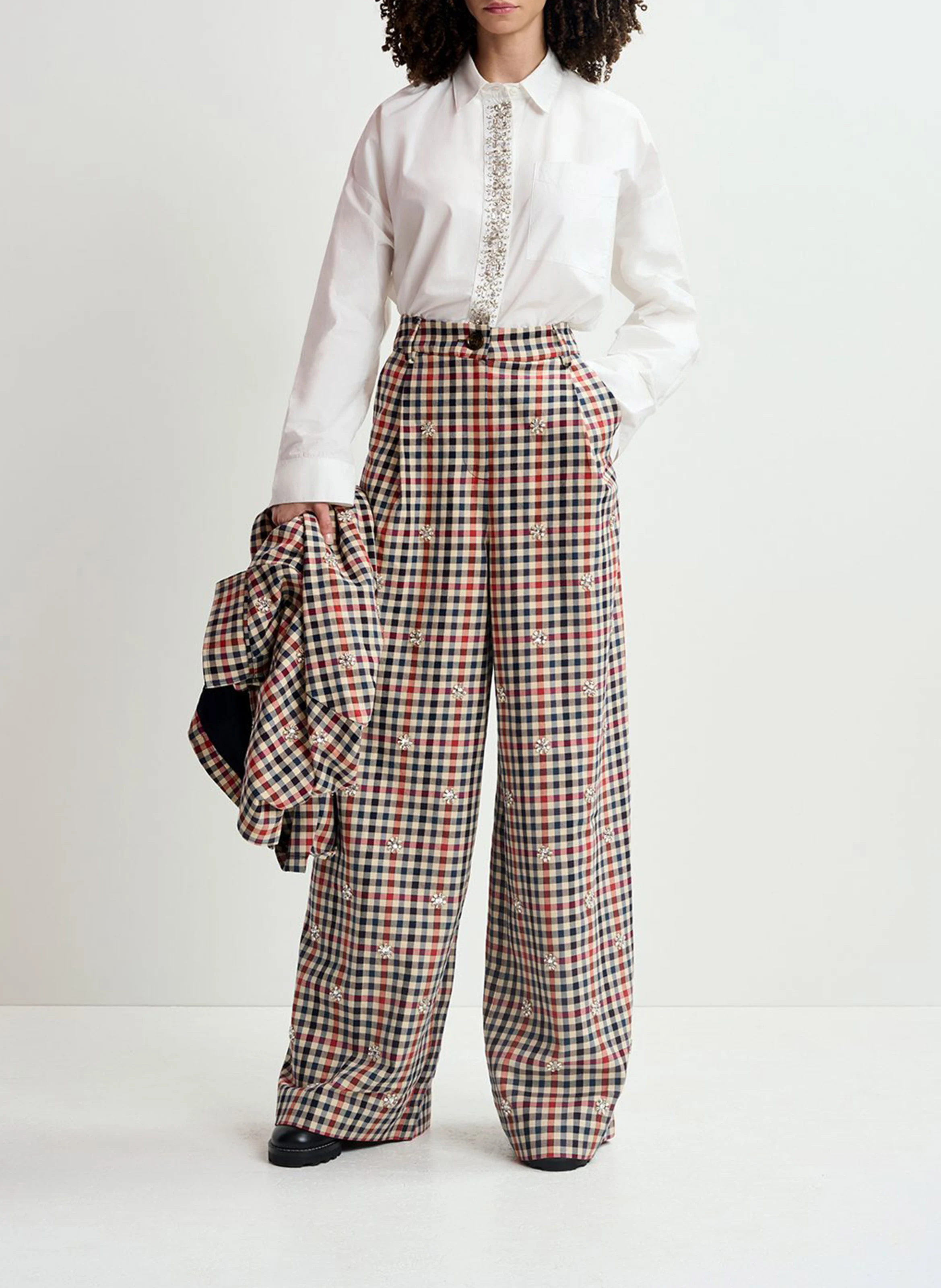 HARMONY - Pantalon large carreaux en coton | Multicolore