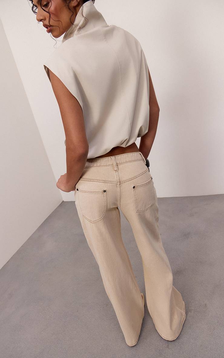 Washed Stone Jean Large Taille Mi-haute