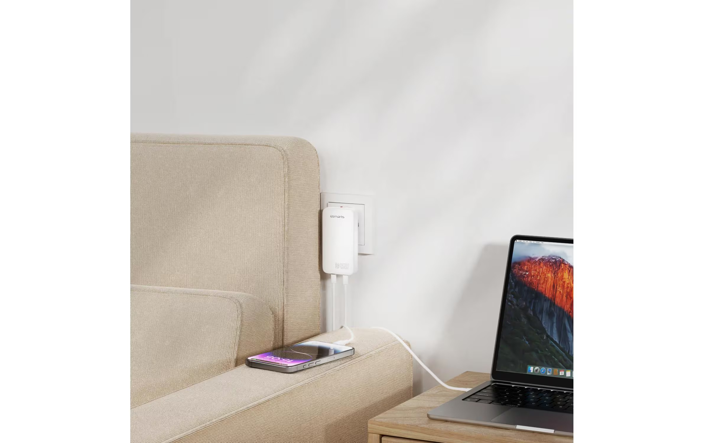 (45W) FlatPlug Slim Dual USB C GaN Ladegerät Netzteil (4S542045) - Weiss