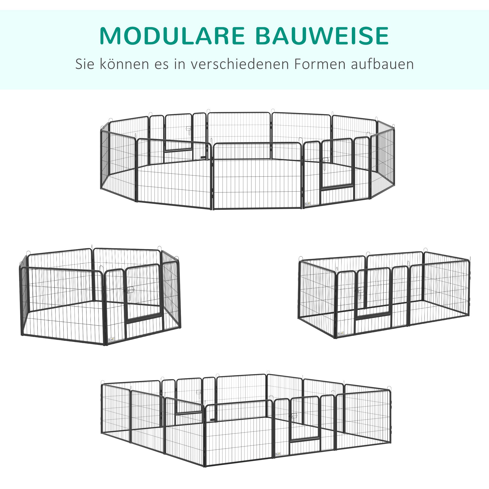 PawHut Welpenauslauf mit 12 Paneele schwarz 80L x 1,5B x 60H cm