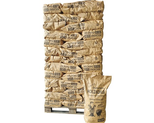 Professionele houtskoolpallet, 50 zakken van 10 kg, Lübzer barbecuehoutskool, grove korrel, puur hardhout