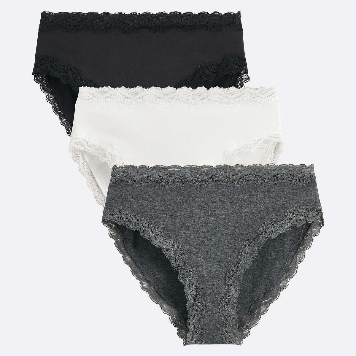 COLEÇÃO LA REDOUTE<br>Conjunto de 3 calcinhas em algodão e renda