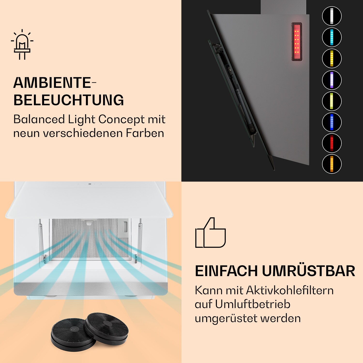 >Aurora Eco 60 Dunstabzugshaube 550 m³/h 60cm kopffrei Ambientelicht EEC A+ Weiß