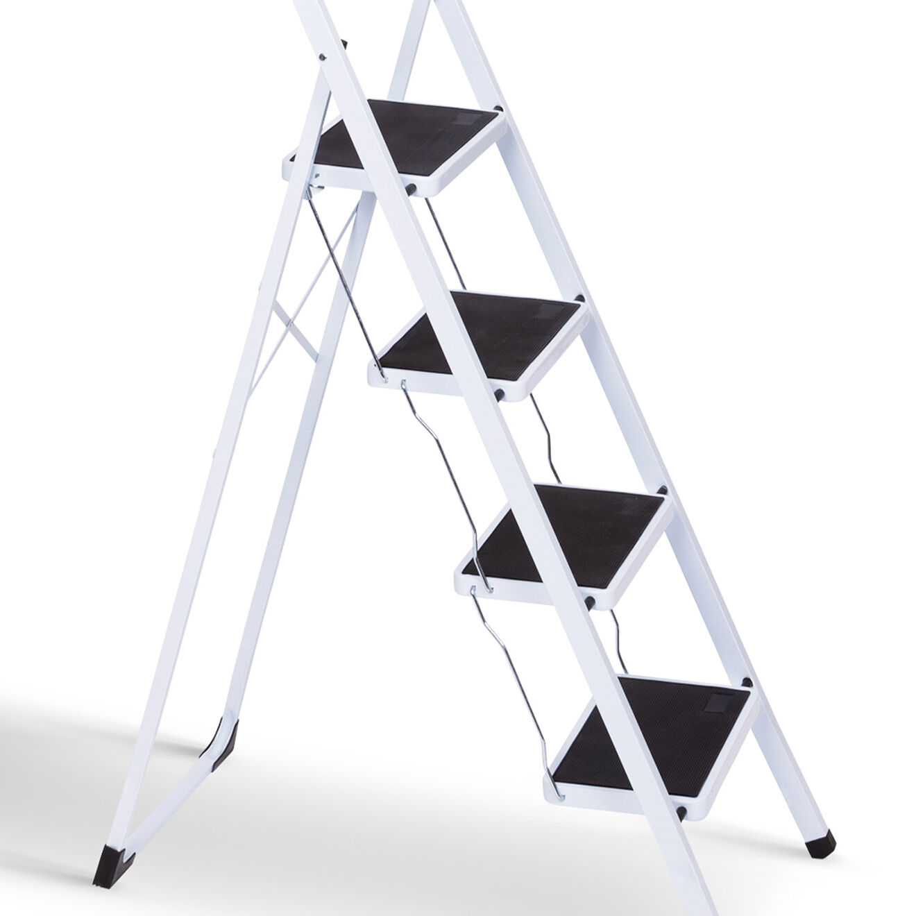 Pratik Garden Marche pieds pliable 4 marches antidérapantes avec garde corps blanc/noir - 44.5x86x124.5 cm
