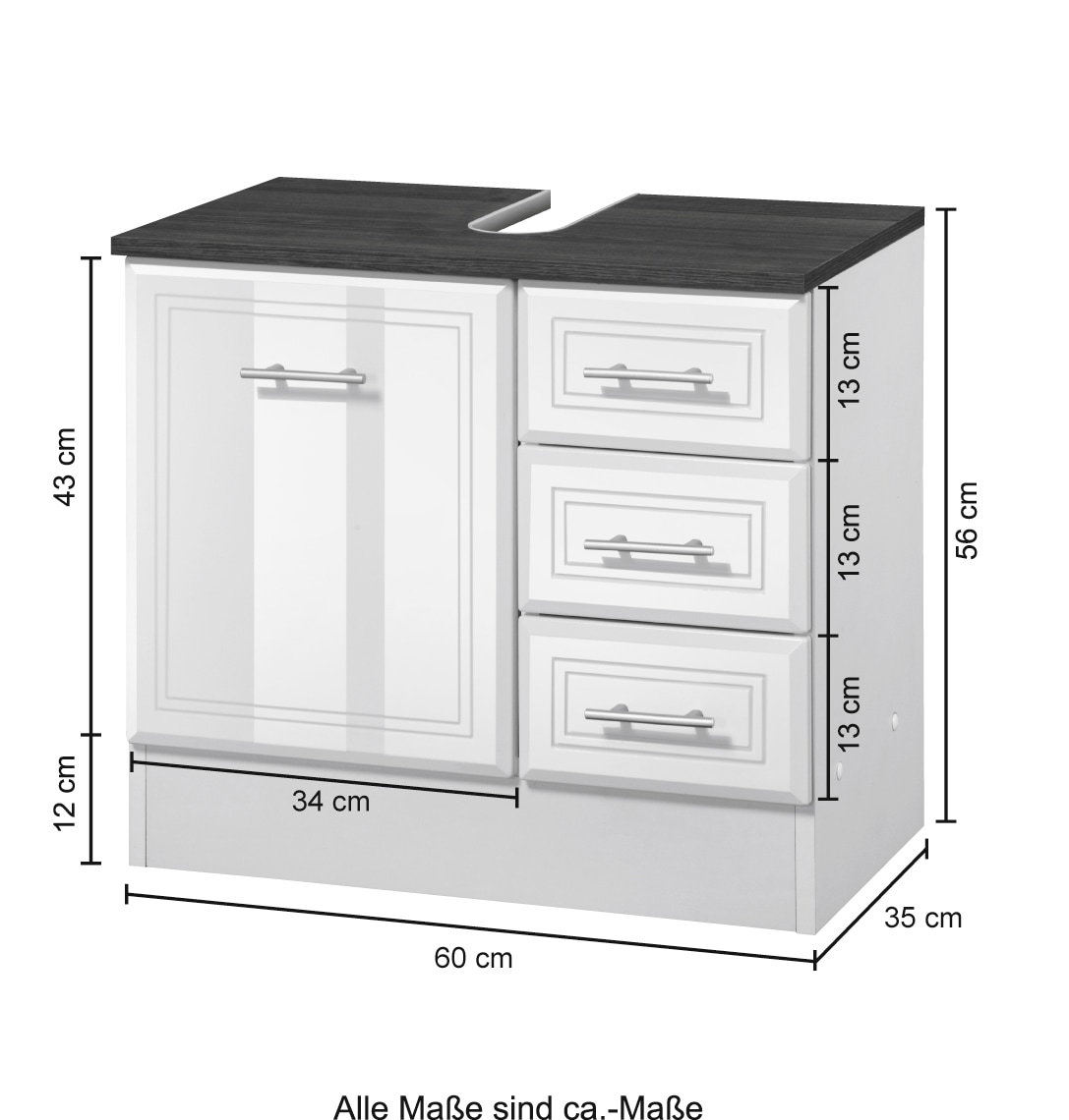 welltime Waschbeckenunterschrank »Neapel« Breite 60 cm, mit Hochglanzfronten und eleganter Fräsung