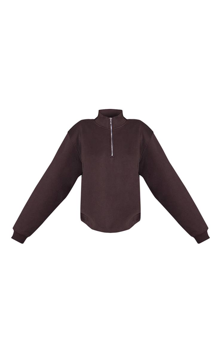 Marron Sweatshirt Espresso À Fermeture Éclair Quart