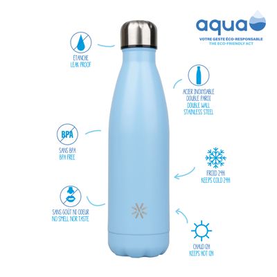 Aqua Pastel - Gourde Bouteille isotherme 500 ml - double paroi - disponible dans différentes couleurs - Viquel