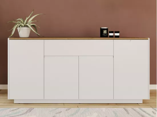 Buffet AMANI - 4 portes & 1 tiroir - MDF - Coloris: Blanc laqué et Chêne