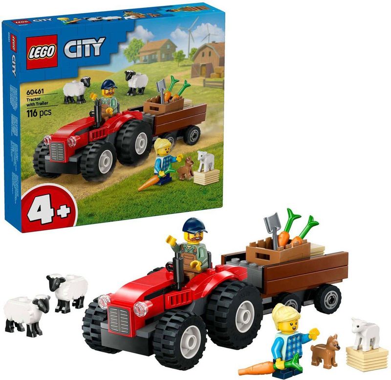 LEGO - City - Bouwpakket - Rode Tractor - Aanhanger - Schapen - Educatief Speelgoed