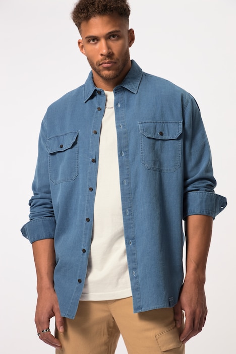 STHUGE Jeansoptik-Hemd, Langarm, Kentkragen, Modern Fit, bis 8 XL