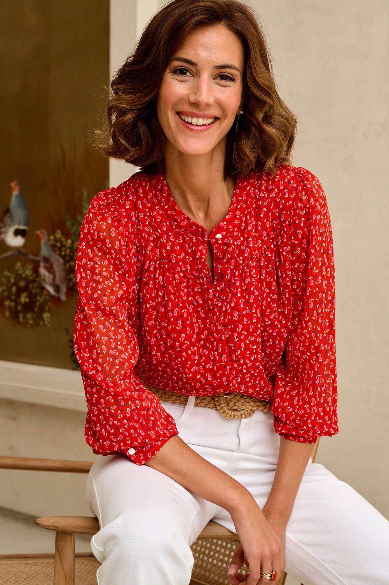 Blusa Cattalina com estampa floral - Coral