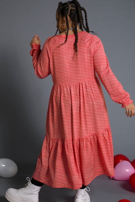 Midikleid, A-Line, Rundhals, Langarm, Minimal Herzen Print