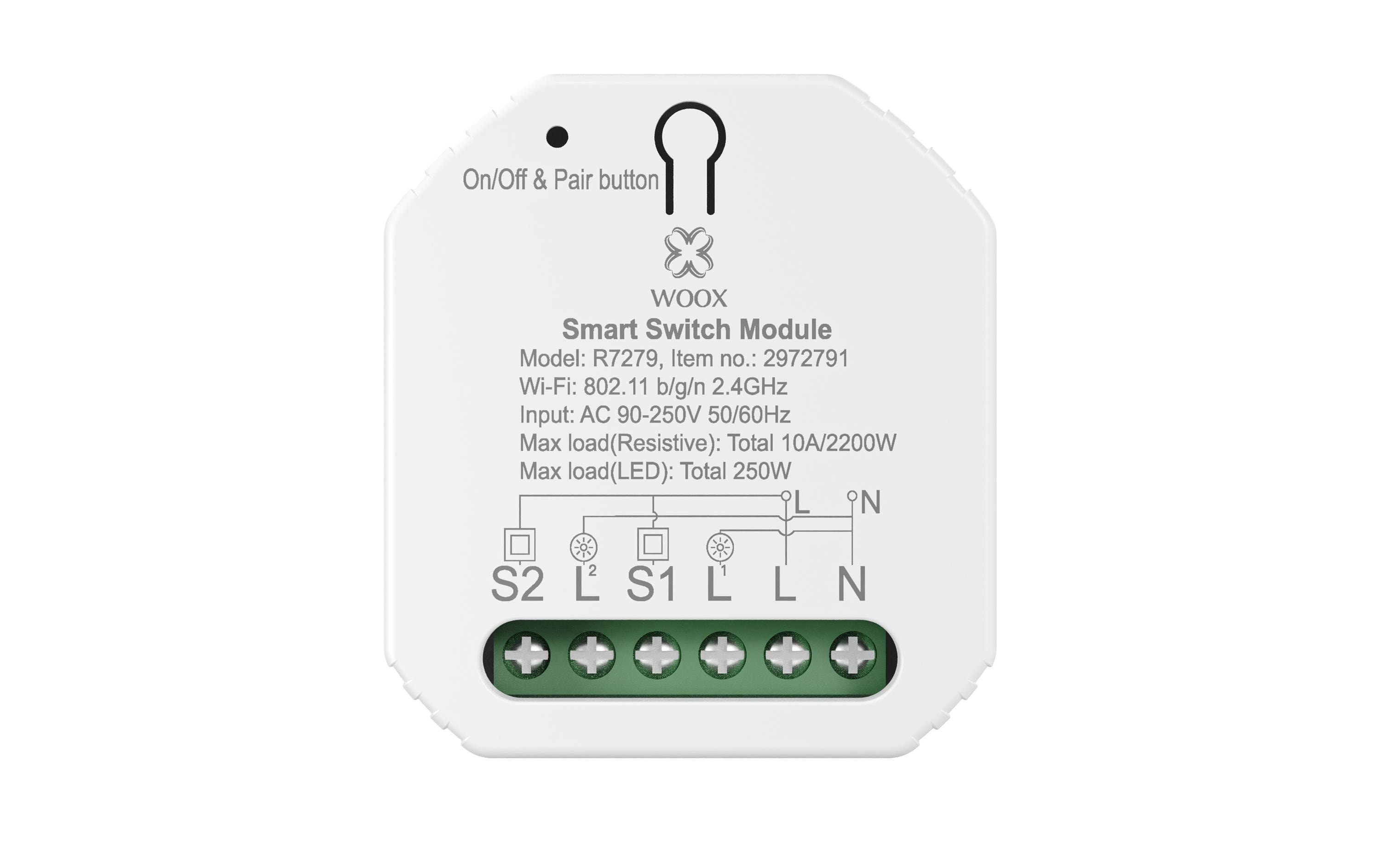 WiFi Smart Switch R7279, 230 V, 10A, 2300W WeissSmart Switch 2-Gang Modul
