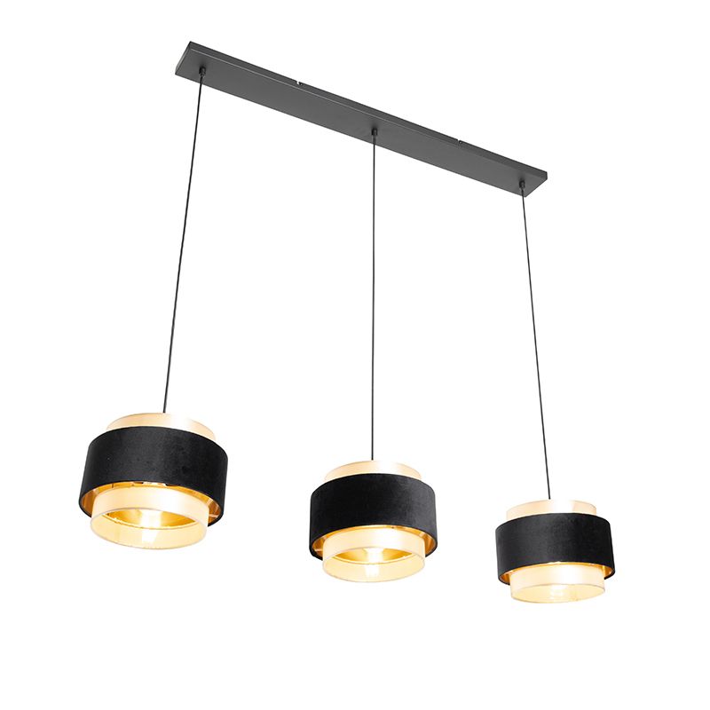 Moderne hanglamp zwart met goud 3-lichts - Elif