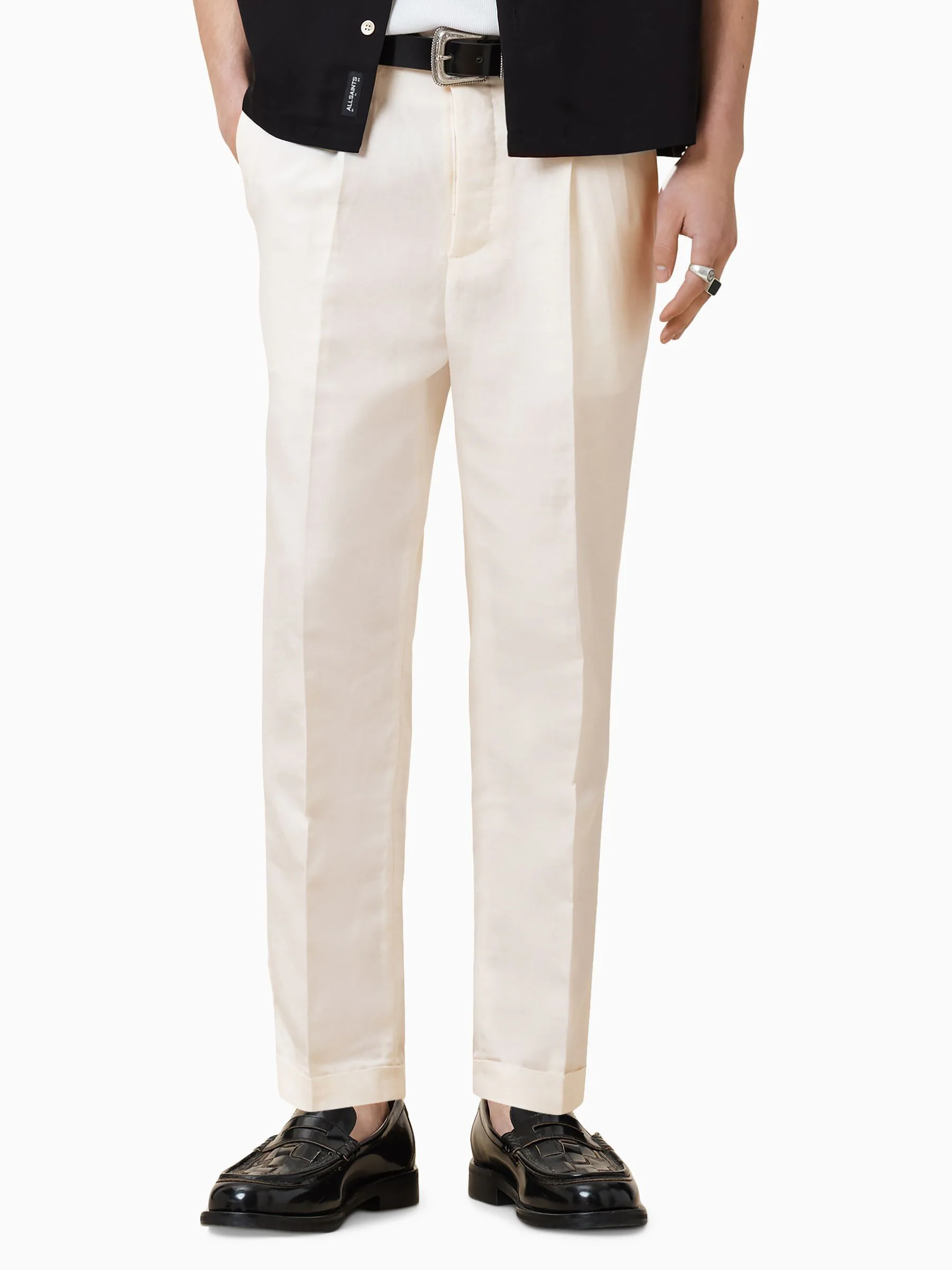 AllSaints Slim Cross Tallis Linen Blend Trousers