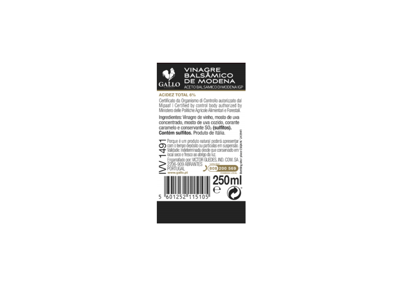 VINAGRE GALLO BALSÂMICO GOURMET 0.250L