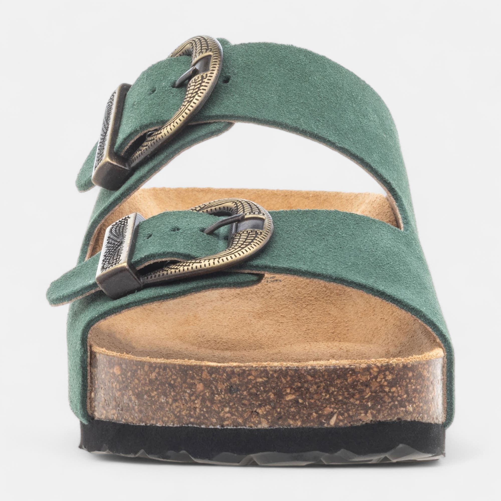 Mules semelle liège Femme en cuir vert