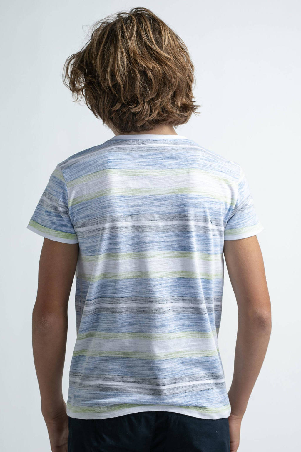 Petrol Industries gestreept T-shirt lichtblauw/groen/wit