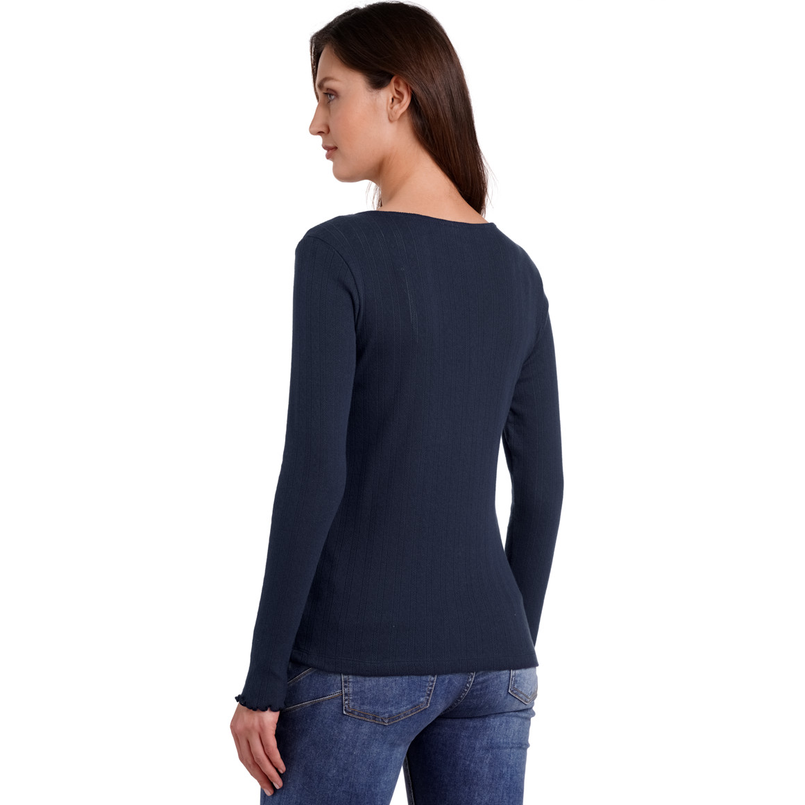 Gina Damen Langarmshirt mit Jaquardmuster dunkelblau