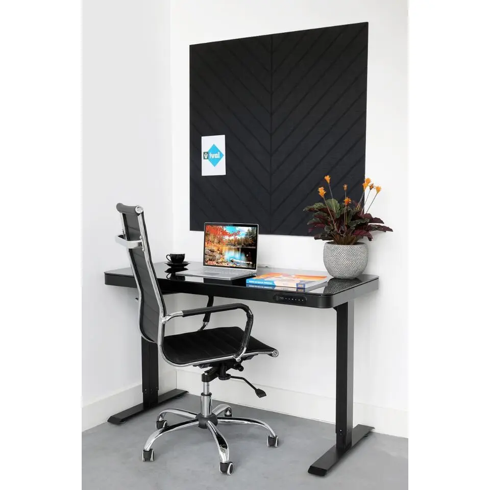 Akoestisch wandpaneel PET-vilt - 100x100cm - Visgraat motief Zwart