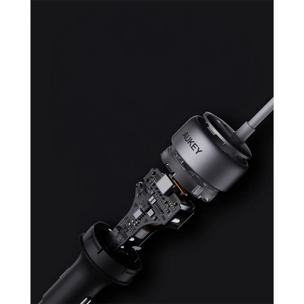 (75W) Pathfinder Sling USB C / USB A Auto KFZ Ladegerät Car Charger für Zigarettenanzünder mit USB C Spiral Ladekabel (CC-P2) - Silber