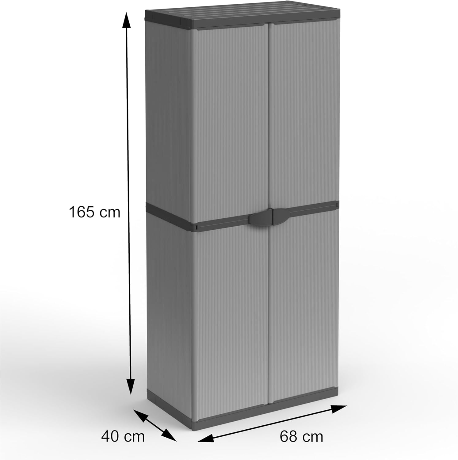 mongardi: Besenschrank aus PVC und PP, 2 Türen, einfach zu montieren, modulares System, robust, geeignet für Innen- und Außenbereiche, 68 x 40 x 165 cm, Grau und Schwarz