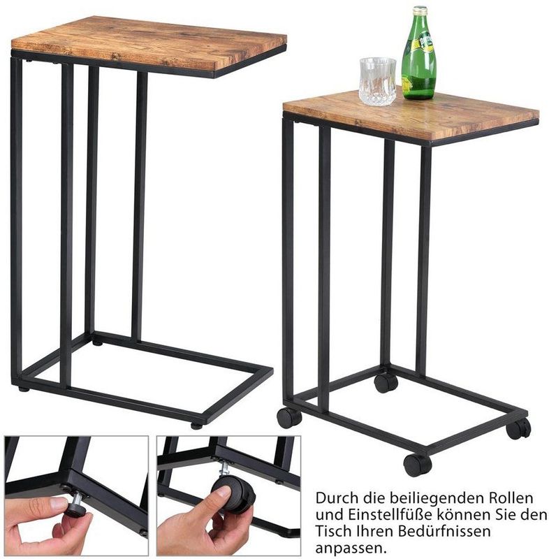 Casaria Bijzettafel op Wieltjes - 50x35x70 cm – Hout Metaal Zwart