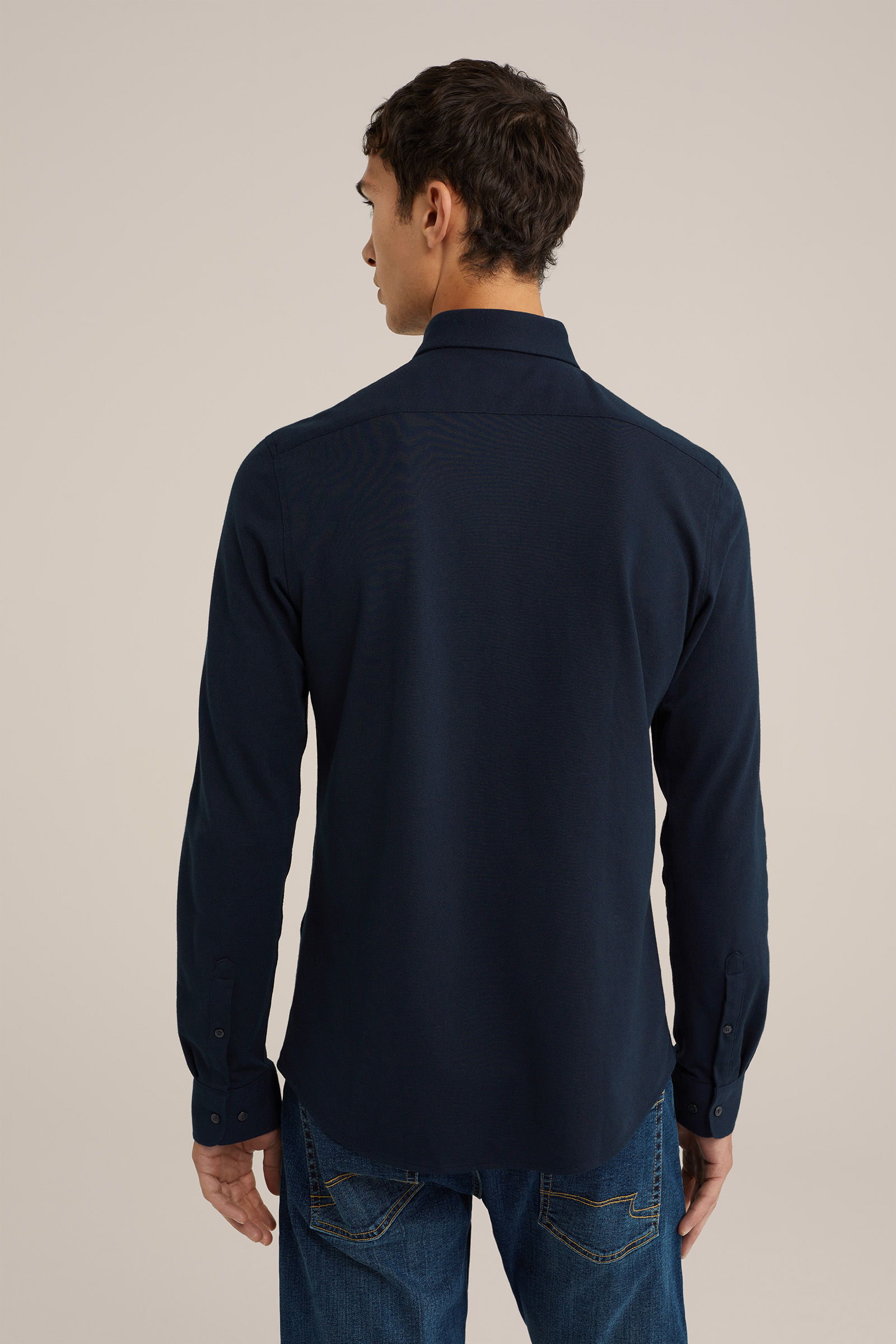 tall fit overhemd van piquéjersey WE Fashion Donkerblauw