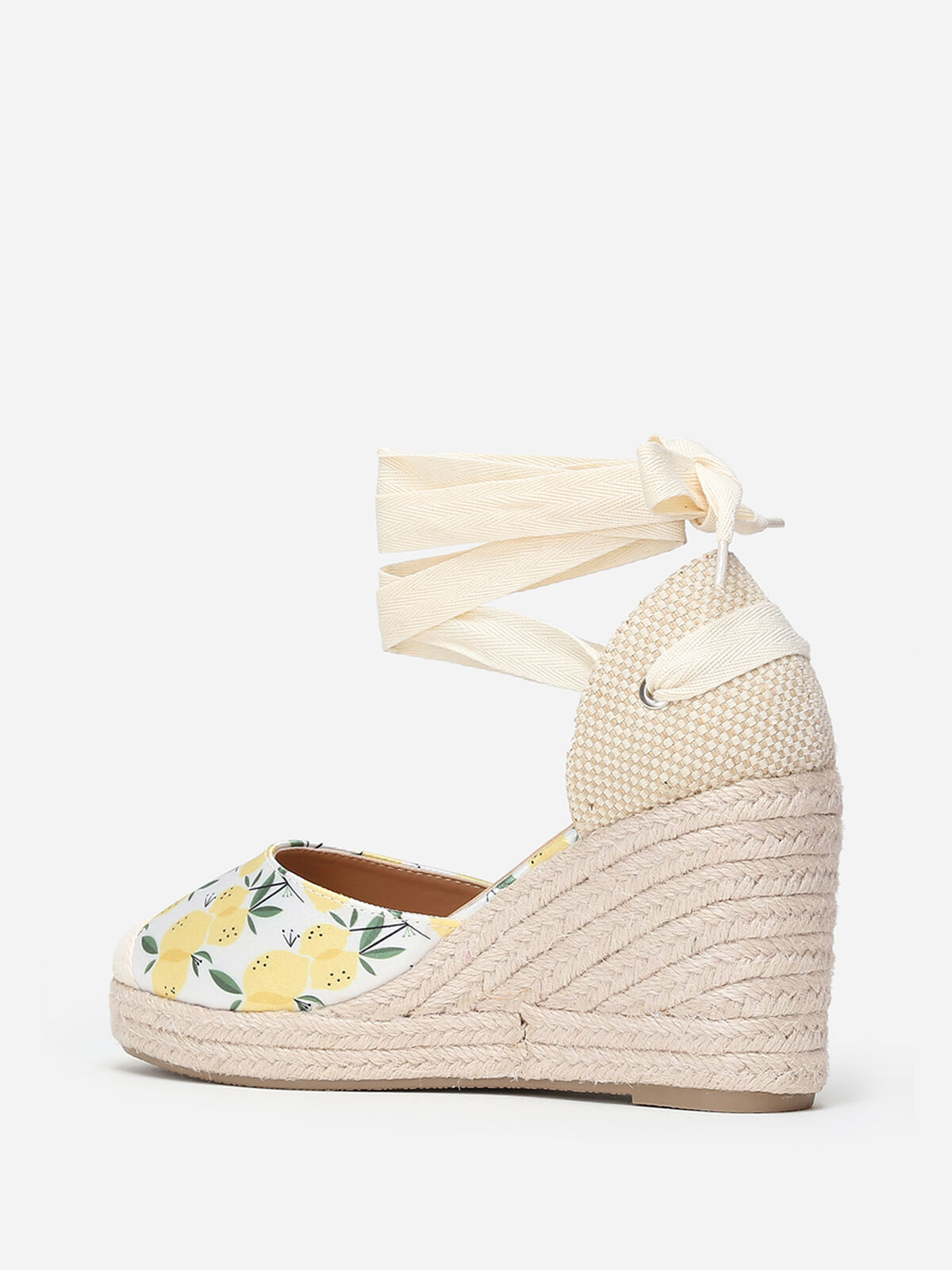 Espadrilles compensées à imprimé citrons- Jaune