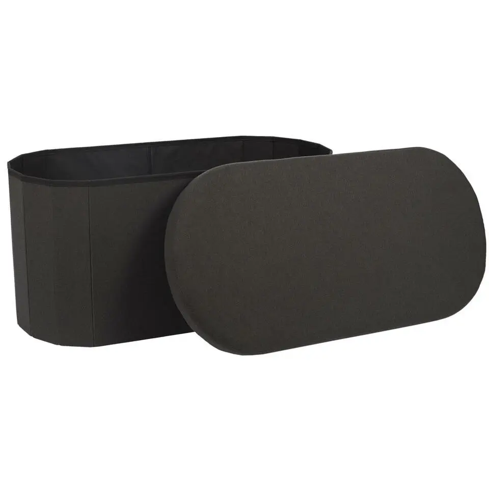 Home Deco - Poef - opbergbox - ovaal - zwart - 76 x 38cm