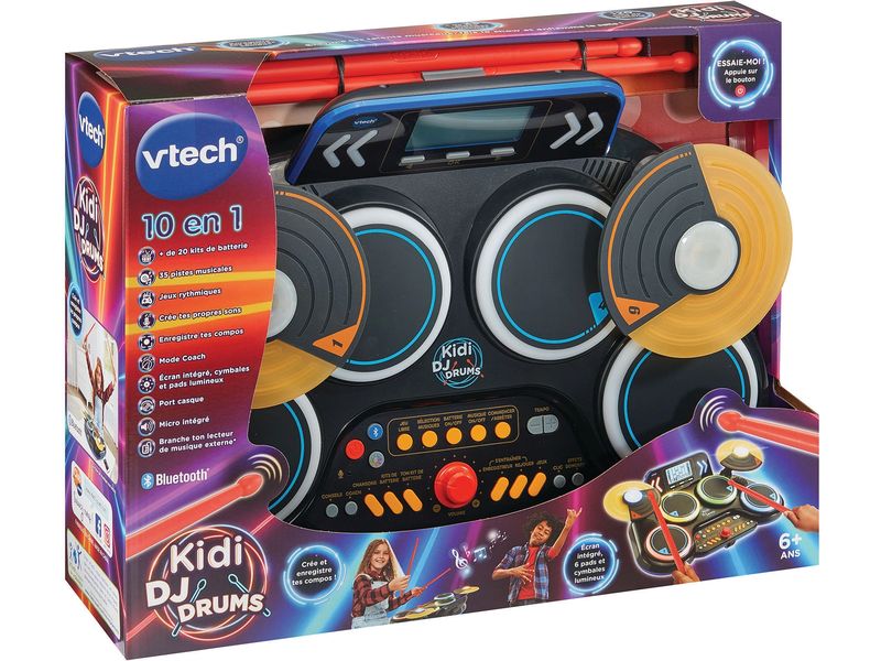 Vtech Musikspielzeug Kidi DJ Drums -FR- Elektronisches Schlagzeug mit coolen Leuchteffekten und realistischen Schlagzeuggeräuschen