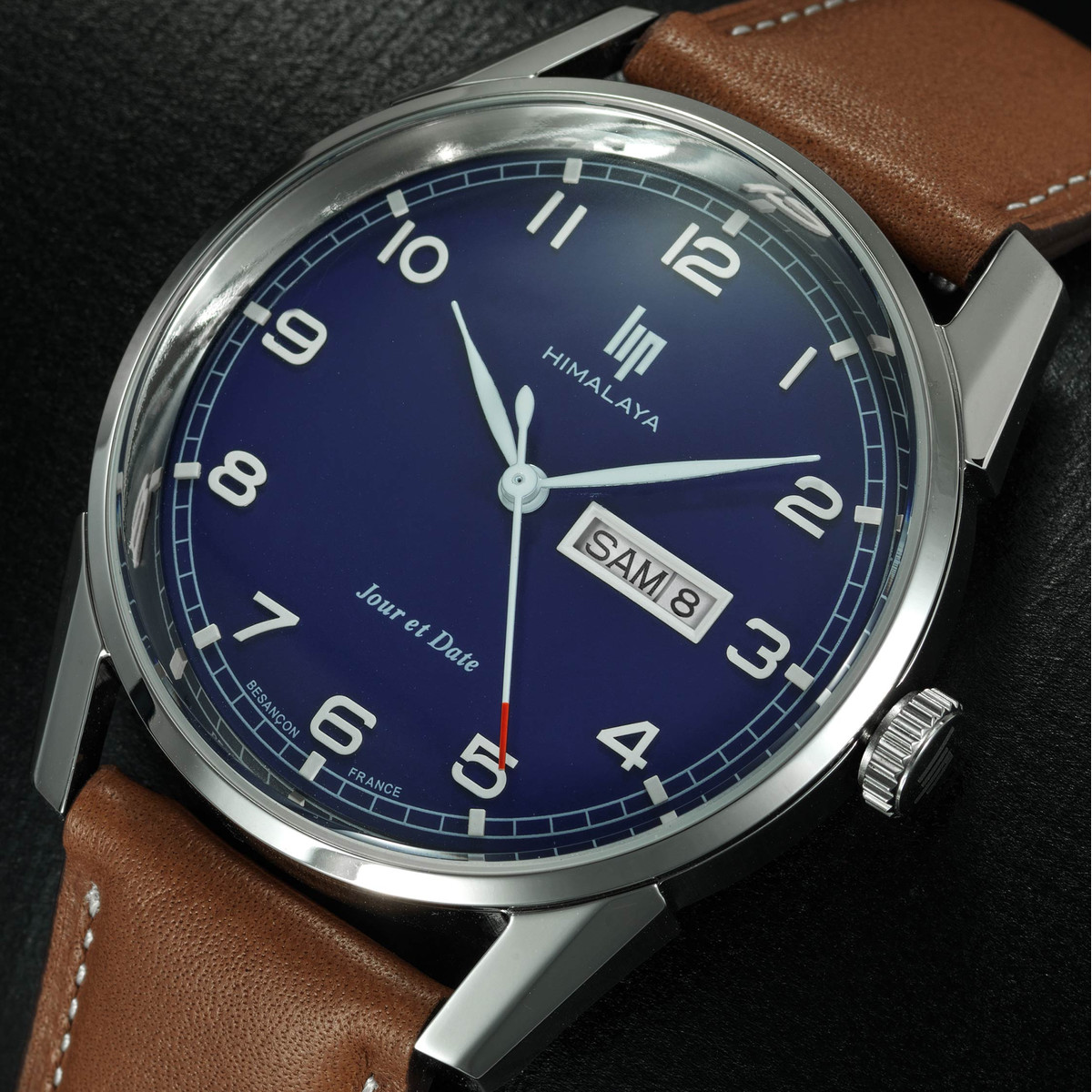 Montre LIP Himalaya homme acier bracelet cuir marron clair