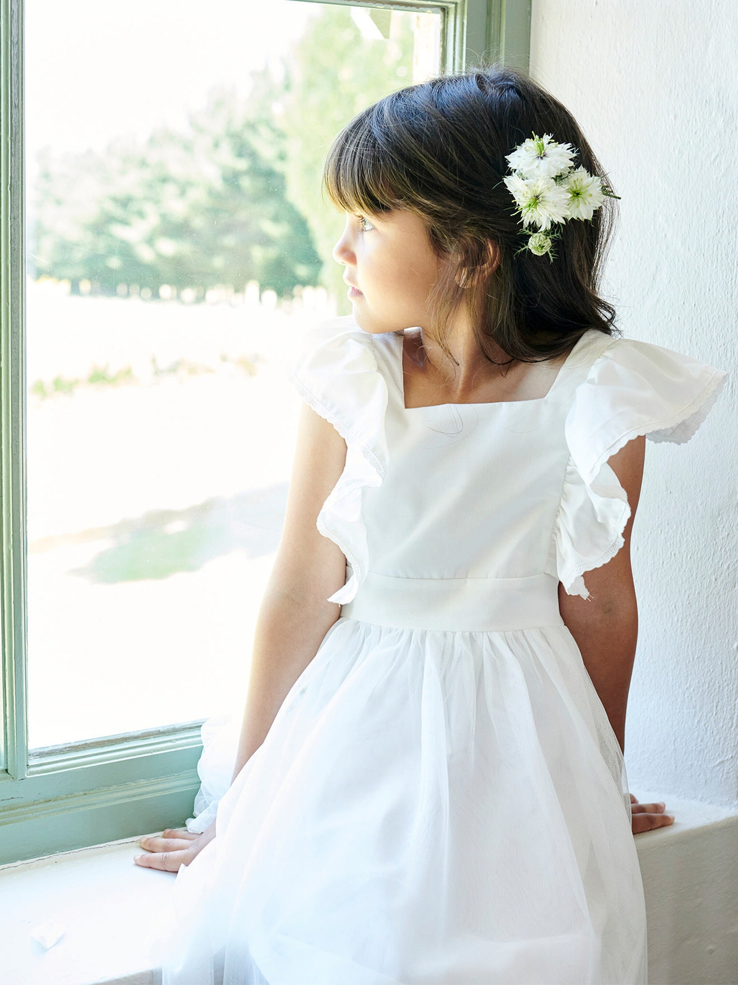 Vertbaudet Festliches Mädchen Volantkleid, Musselin & Tüll wollweiß