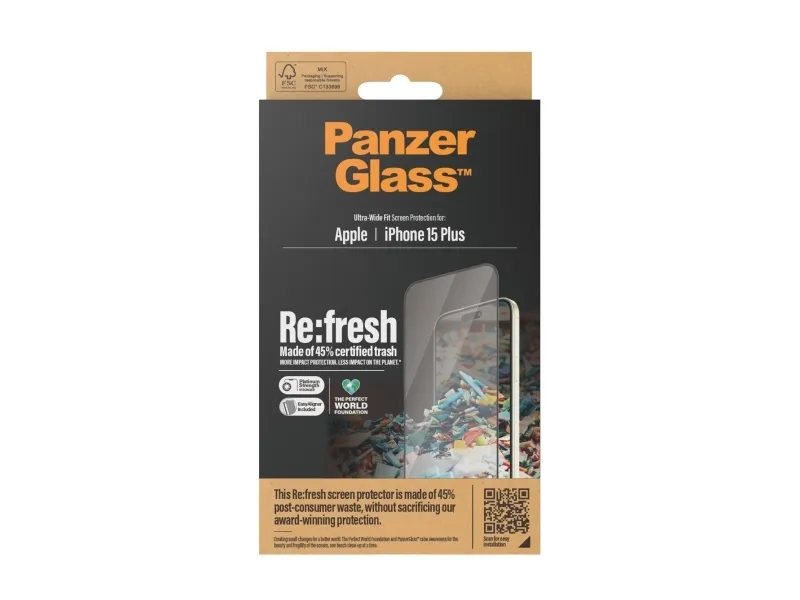 PanzerGlass™ | Ultra-Wide Fit - Skærmbeskyttelse til mobiltelefon - Re:fresh | Apple iPhone 15 Plus