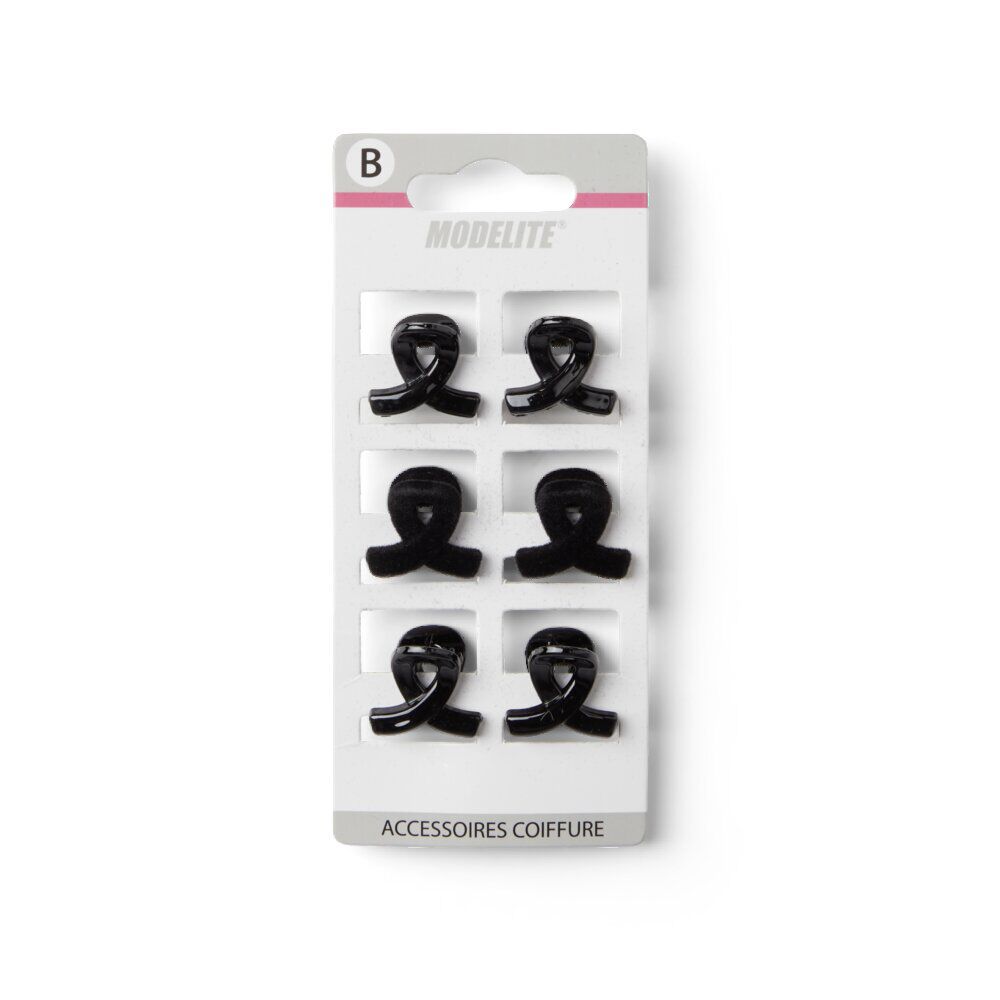 Lot de 6 pinces à cheveux effet noué plastique noir brillant 2cm