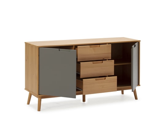 VS VENTA-STOCK - Bahut Buffet bruce 3 tiroirs et 2 portes , bois massif, 140 cm lar...