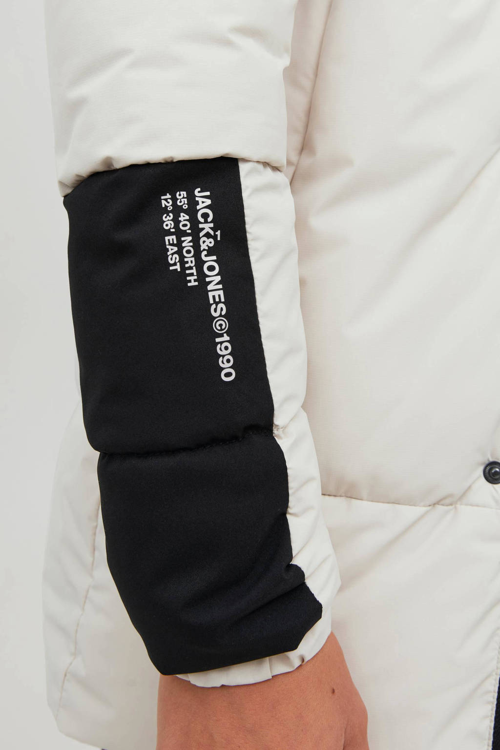JACK & JONES gewatteerde winterjas JJEFORCE wit/zwart