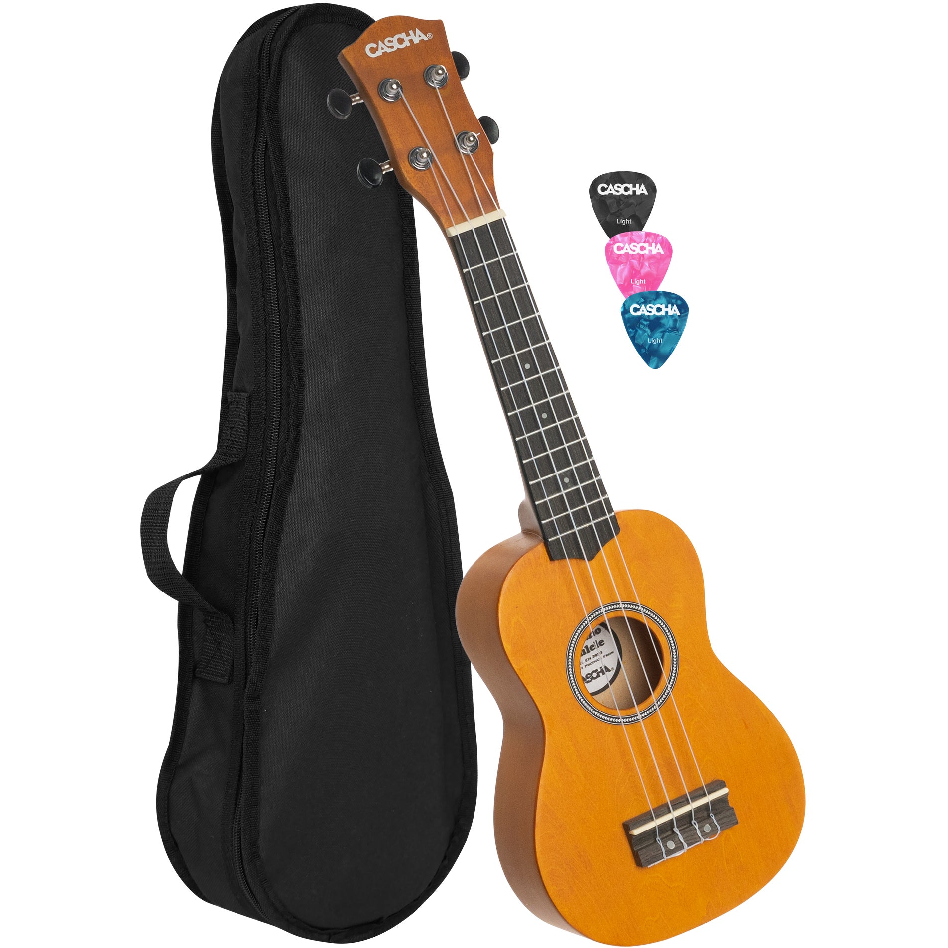 Cascha HH 3964 sopraan ukelele geel met tas en plectra