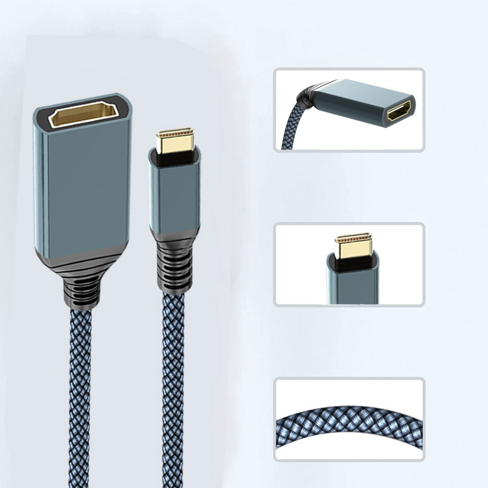 USB C auf HDMI 4K Adapter Kabel Nylon Geflecht für Macbook / PC / Laptop / Tablet / Smartphone - Grau