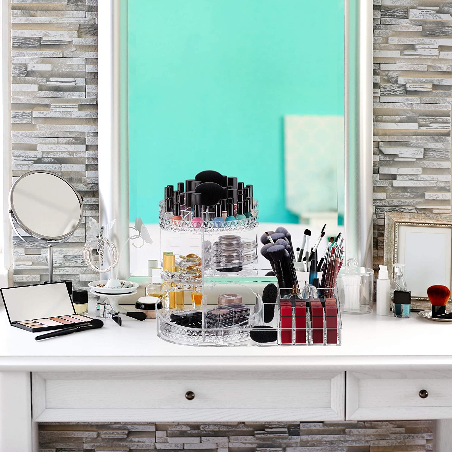 360° Rotierender Acryl Beauty Make Up Organizer Aufbewahrungsbox - Transparent