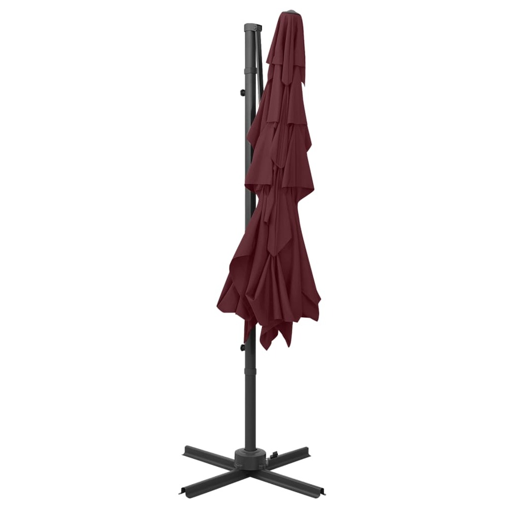 Parasol à 4 niveaux avec mât en aluminium 250 x 250 cm bordeaux