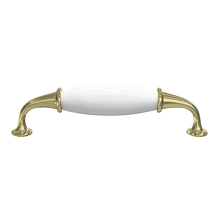 Poignée de meuble nœud GoodHome Porcelaine Vras doré brillant l.14.2cm x h.2cm x p.3.7cm